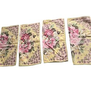 Ralph Lauren Sophie Brooke Yellow Floral Napkins Set of 4 Pink Roses‎ Vintage